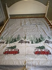 Winter quilt set & pillow case camper van Christmas trees 100% cotton soft