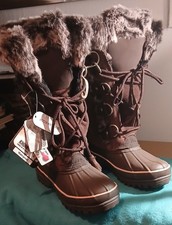 Women's Boots Brown Khombu Suede Leather Faux Fur Waterproof UK Size 4 Med Width