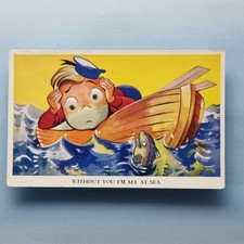 Novelty Goggle Eyes Postcard C1950 Sea Sick Sailor Row Boat Fish Oars