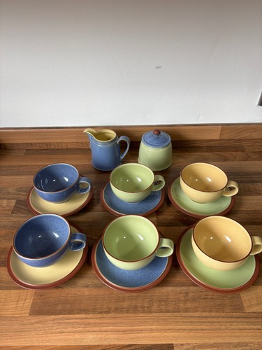 Denby juice tea cups - tea, saucers