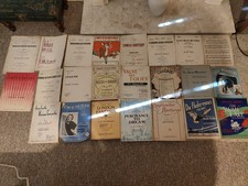 Aulos recorder, d tin whistle, plus 1930-40s and modern sheet music