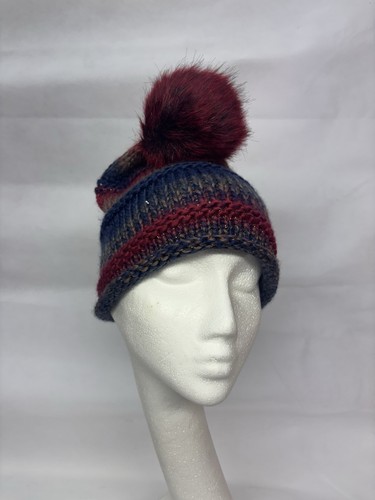Bobble hat burgundy - bobble, blue