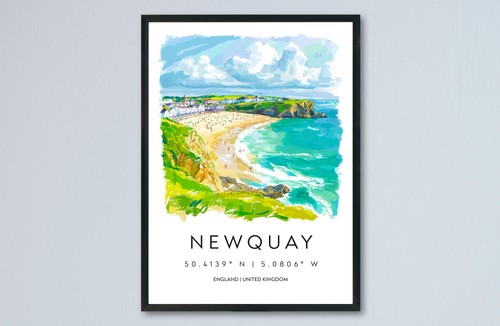 Newquay watercolor poster - newquay,