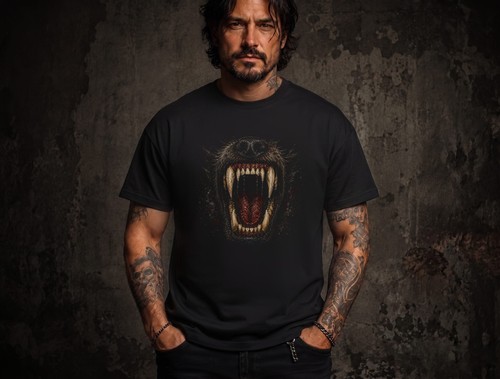 Snarling black wolf dog - black,