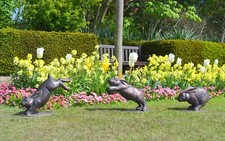 Running Rabbits garden ornament / set of 3 hopping bunnies / jumping rabbit