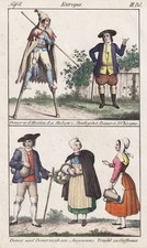 Stilt Walker Chenogne Angoumois Traditional Costume Lithograph 1830