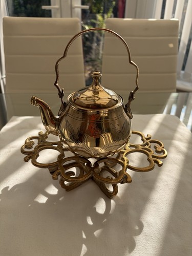 Engraved brass teapot - brass, tin