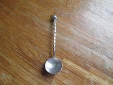 RARE EDWARDIAN SOLID SILVER SALT SPOON WITH TWISTED STEM & FACETED GLASS FINIAL