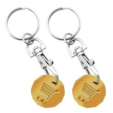 2 Trolley Coin Keyring Removable Supermarket £1 Pound Shopping Cart Token Holder