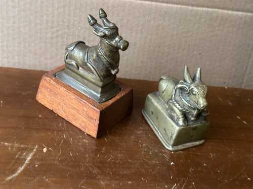 Pair antique bronze nandi - pair,