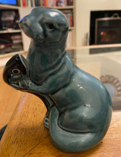 Poole Pottery - Otter With Fish - 4.5" Tall. Blue in colour.
