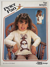 Childrens front + back rabbit motif jumper KNITTING PATTERN pompom Peter Pan 409