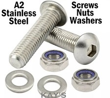 M2 M2.5 M3 Button Head Screws + Nyloc Nuts and Washers A2 Stainless Steel Bolts