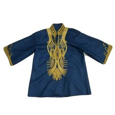 African Dashiki Top Kaftan Tunic embroidered Blue Gold Diamante Med/Large