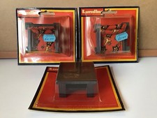 Vintage Lundby Dolls House Pair Wooden Chairs & Table - Dark Blue BNIP