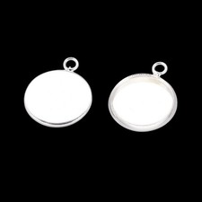 ❤ 12mm Tray Round x10 Silver Plated Cabochon Pendant Setting Jewellery Making ❤
