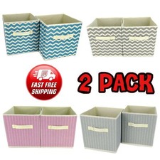 2x Non-woven Folding Canvas Storage Box Fabric Cube Cloth Basket Organiser Toys