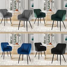 2 x Velvet PU Dining Chairs Set Padded Seat Metal Legs Dining Room Chairs