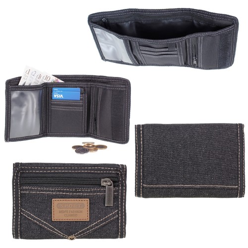 Mens black denim trifold - denim, slim
