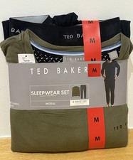Ted Baker Long Sleeve Modal Sleepwear Set - Medium - Green Top Black Bottoms Set