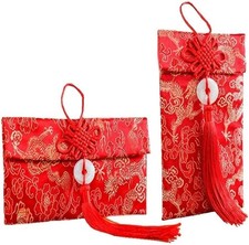 2 Pcs Chinese Element Silk Red Envelopes Chinese Red Money Pockets for Wedding 