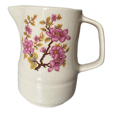 Vintage Jug Vase Floral Apple Blossom Shabby Chic Kitsch Cottage 6" Glaze Crazed