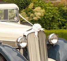 WHITE WEDDING CAR RIBBON AND