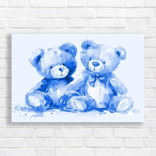 Cute teddy bears blue canvas - cute,
