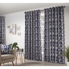 Modern Skandi Geometric Pattern Lined Ring Top Eyelet Curtains / Cushion Cover