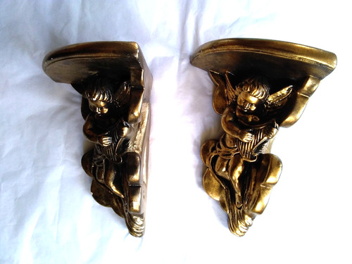 Pair vintage gold cherub - pair,
