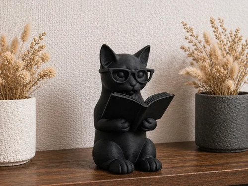 Reading cat figurine cute - reading,