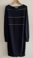Michael Kors Navy Cotton Blend Boat Neck Gold Chain Detail Knit Dress SizeMedium