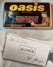 Oasis Silver Bar Signed Liam Gallagher Old Ticket Tour Retro Pop Music Rock Song