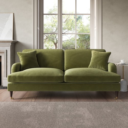 Olive green velvet seater - green, 3