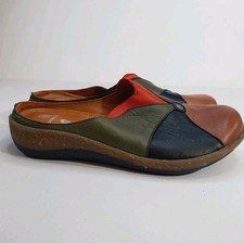 Pavers Womens Mules Sandals Leather Flip Flops Brown Navy Green UK Size 4 Wedge