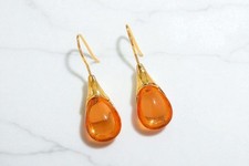 Natural Baltic Amber Earrings– Gold Plated – Lightweight Teardrop Dangle Jewelry