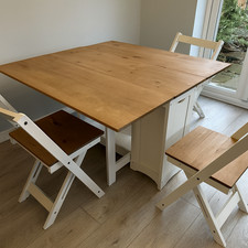 Butterfly Folding Dining Table 4 Chairs Set Pine Space Saving Kitchen Furniture