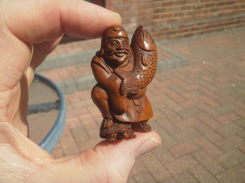 Hand carved netsuke fisherman - netsuke,