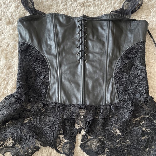 Faux leather lace basque - &,