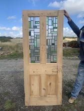 SG 66 ( 31 3/4 X 79 ) Old Original Victorian Stained Glass Internal Pine Door