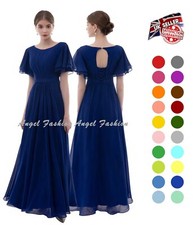 UK A-Line Scoop Neck Floor-Length Chiffon Bridesmaid Party Dress With Ruffle-HY