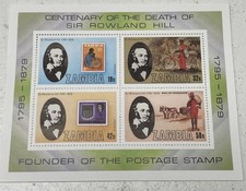 1979 Zambia Stamps Mini Sheet. Rowland Hill Anniversary. 
