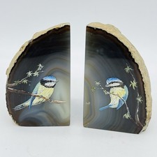 Blue Tit On Agate • Pair Of Bookends • Hand Painted by Susannah Hall • 4” Tall