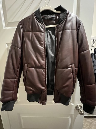 Zara leather jacket men brown - leather,