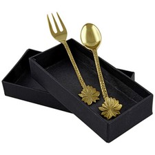 Palm Tree Brass Cutlery Set Decorative Teaspoon & Palm Tree Fork, Gold, gift