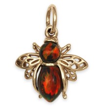 Solid 9ct Gold Small BEE Pendant Charm ~ Black or White Opal ~ Optional Necklace