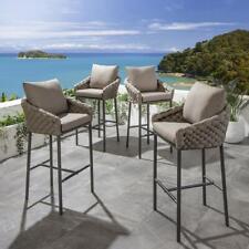 Set of 4 Luxury Garden Patio Outdoor Bar Stools Cushion Rope Beige