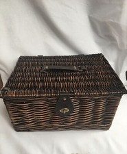 M&S Dark Brown Picnic Hamper Wicker Basket Storage With Carry Handle 