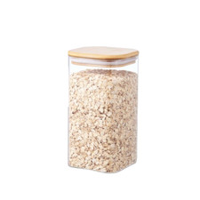 Square Clear Glass Pantry Jar, Kitchen Storage Canister Jar, Airtight Bamboo lid