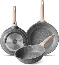 ZUOFENG Non Stick Frying Pan 3 Sets, Stone Pans Cookware Granite Coating